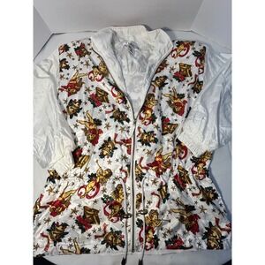 LAVON Vintage Cherub Christmas Tracksuit Jacket White Shiny Polyester Size M‎